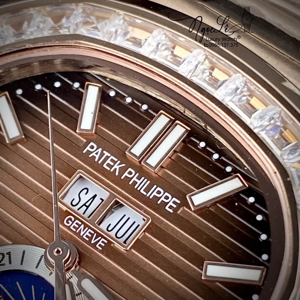 Đồng Hồ Patek Philippe Nam Máy Cơ Tự Động Dây Inox Vàng Hồng Mặt Nâu 42mm