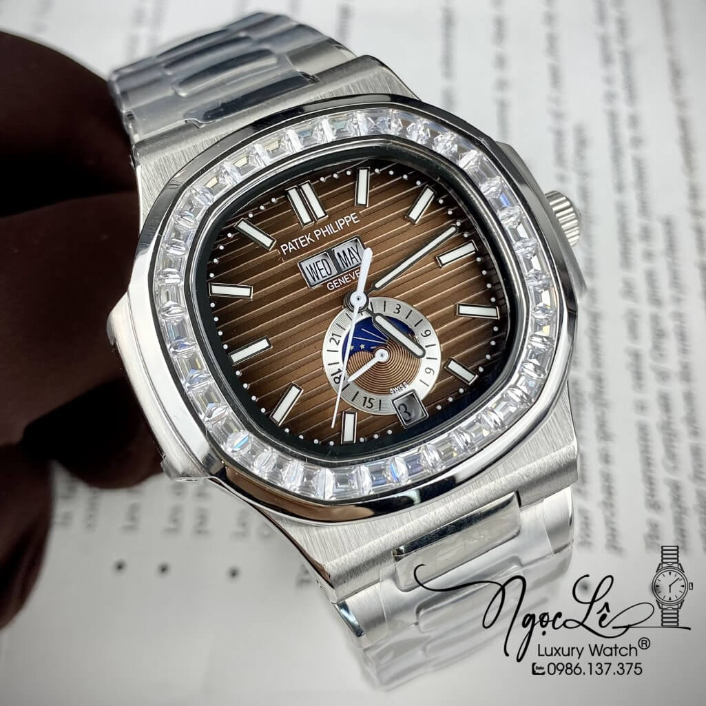 Đồng Hồ Patek Philippe Nam Máy Cơ Tự Động Dây Inox Silver Mặt Nâu 42mm