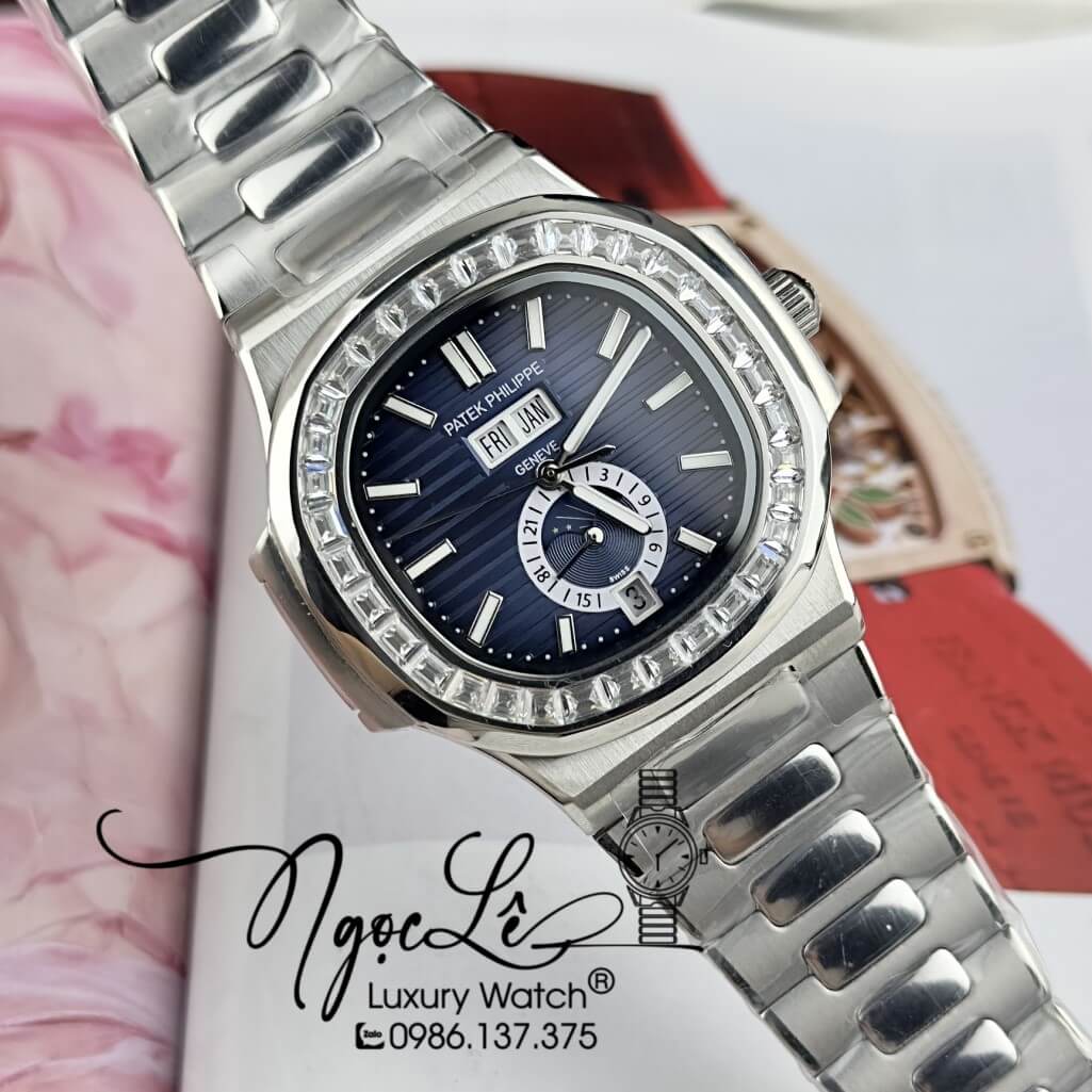 Đồng Hồ Patek Philippe Nam Máy Cơ Tự Động Dây Inox Silver Mặt Xanh 42mm