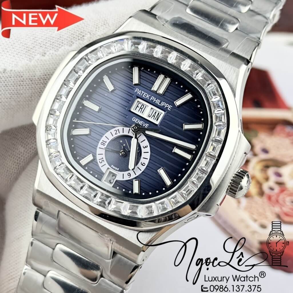Đồng Hồ Patek Philippe Nam Máy Cơ Tự Động Dây Inox Silver Mặt Xanh 42mm