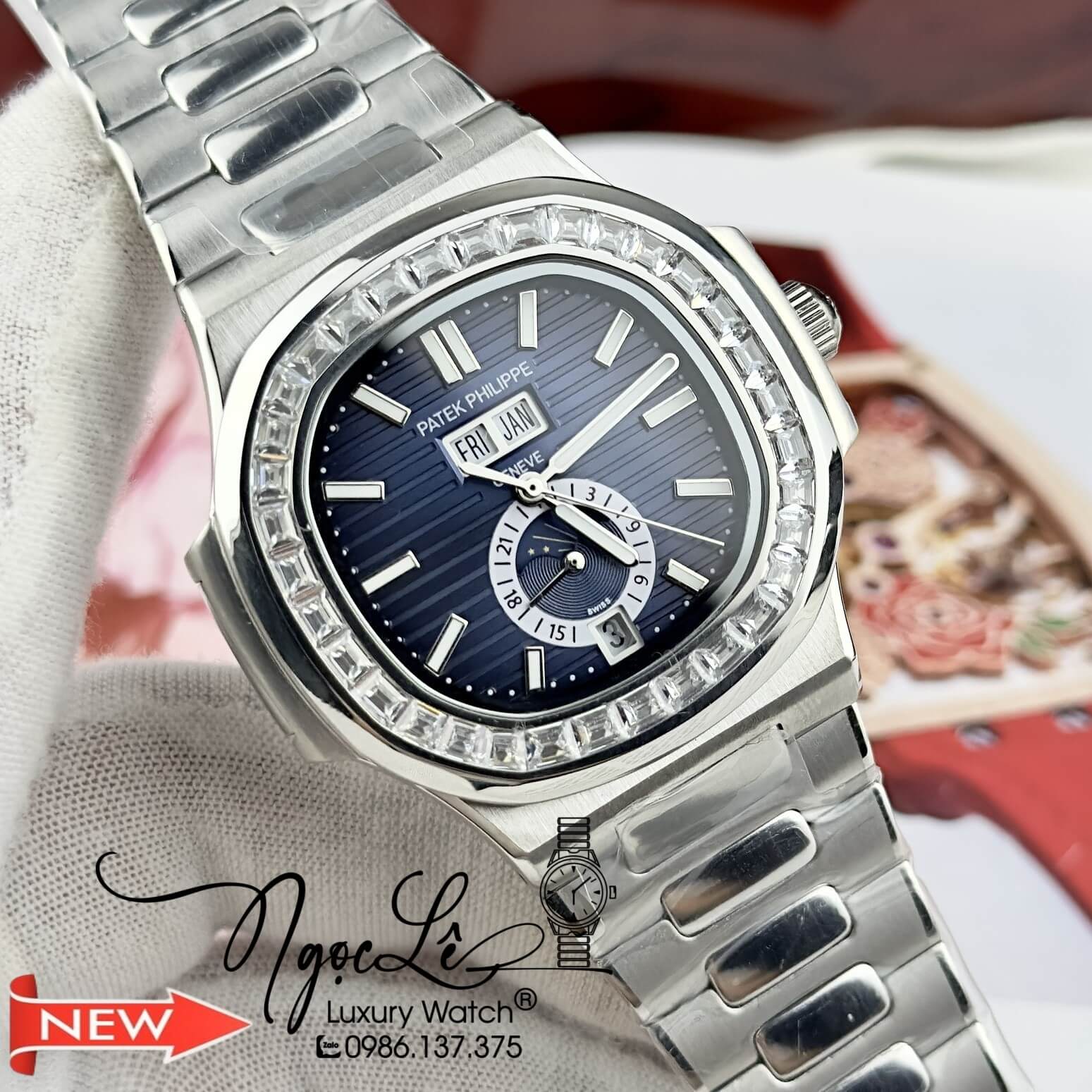 Đồng Hồ Patek Philippe Nam Máy Cơ Tự Động Dây Inox Silver Mặt Xanh 42mm