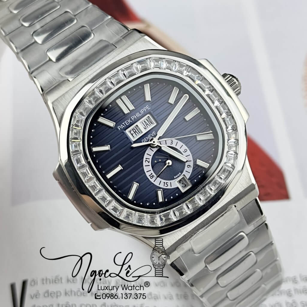 Đồng Hồ Patek Philippe Nam Máy Cơ Tự Động Dây Inox Silver Mặt Xanh 42mm