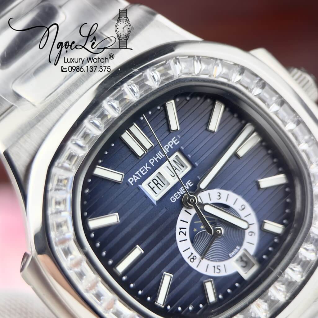 Đồng Hồ Patek Philippe Nam Máy Cơ Tự Động Dây Inox Silver Mặt Xanh 42mm