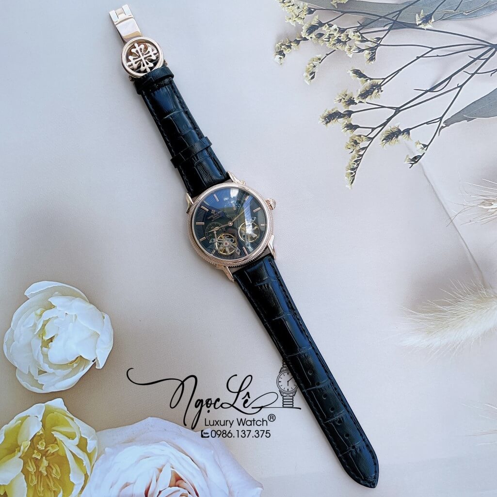 Đồng Hồ Patek Philippe Tự Động Cho Nam Dây Da Màu Đen Vỏ Rose Size 42mm