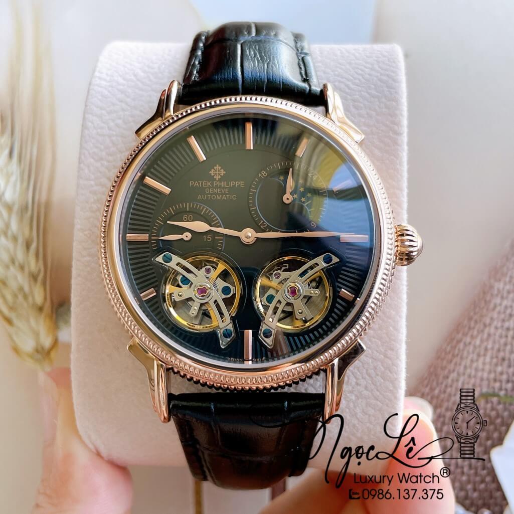 Đồng Hồ Patek Philippe Tự Động Cho Nam Dây Da Màu Đen Vỏ Rose Size 42mm