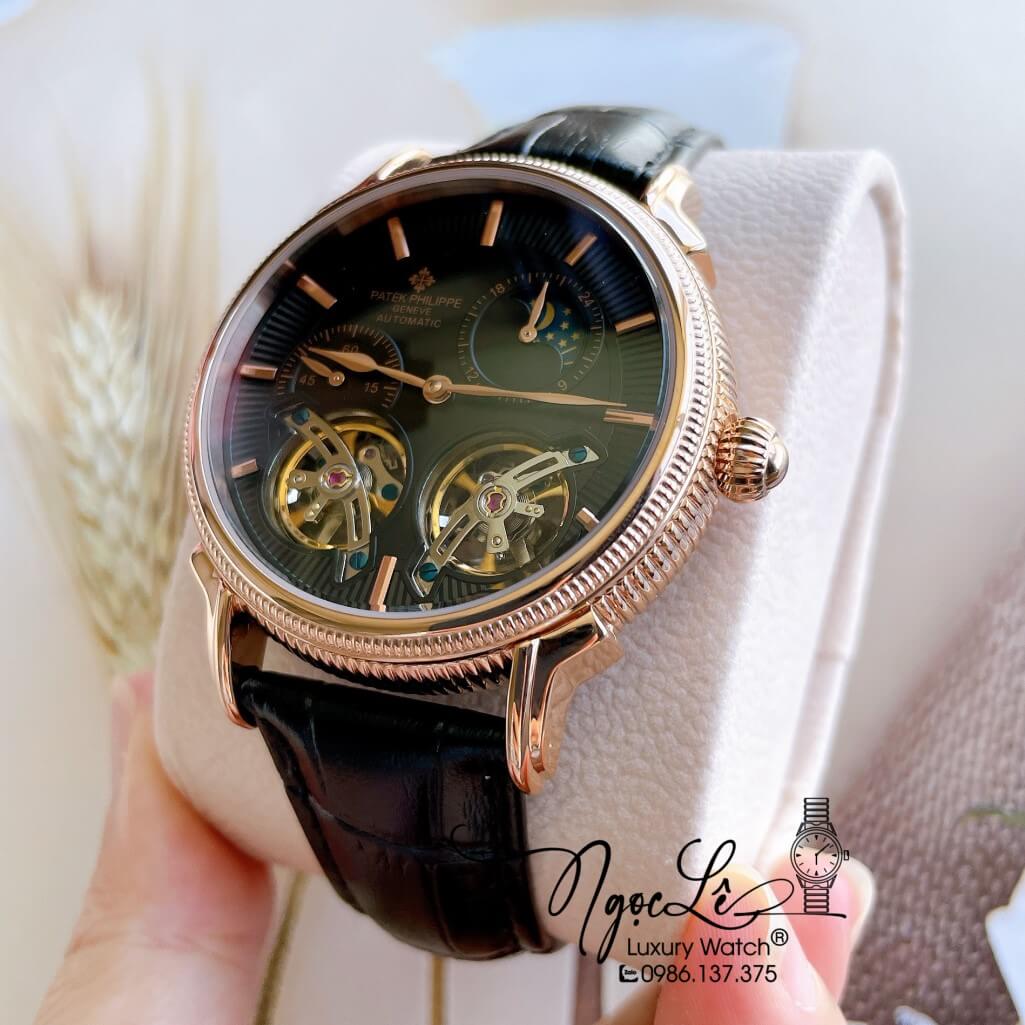 Đồng Hồ Patek Philippe Tự Động Cho Nam Dây Da Màu Đen Vỏ Rose Size 42mm