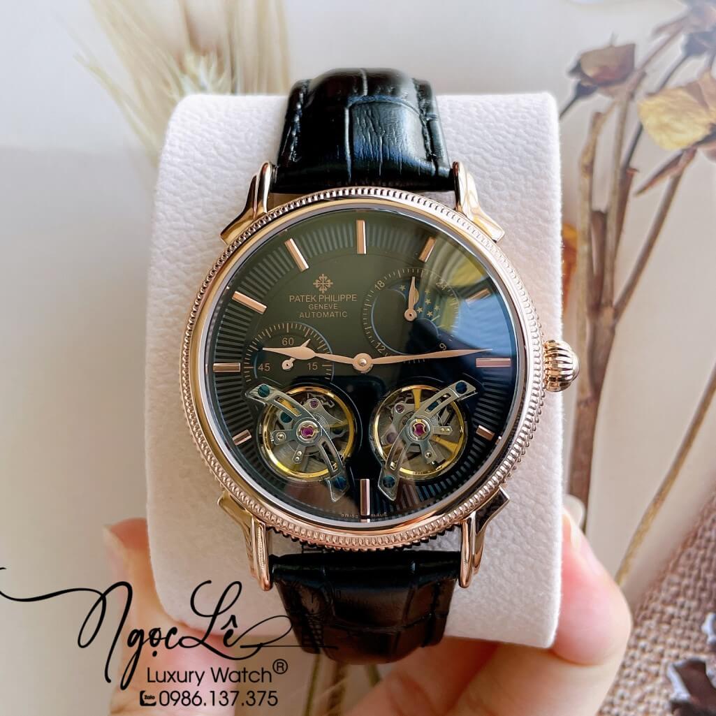 Đồng Hồ Patek Philippe Tự Động Cho Nam Dây Da Màu Đen Vỏ Rose Size 42mm