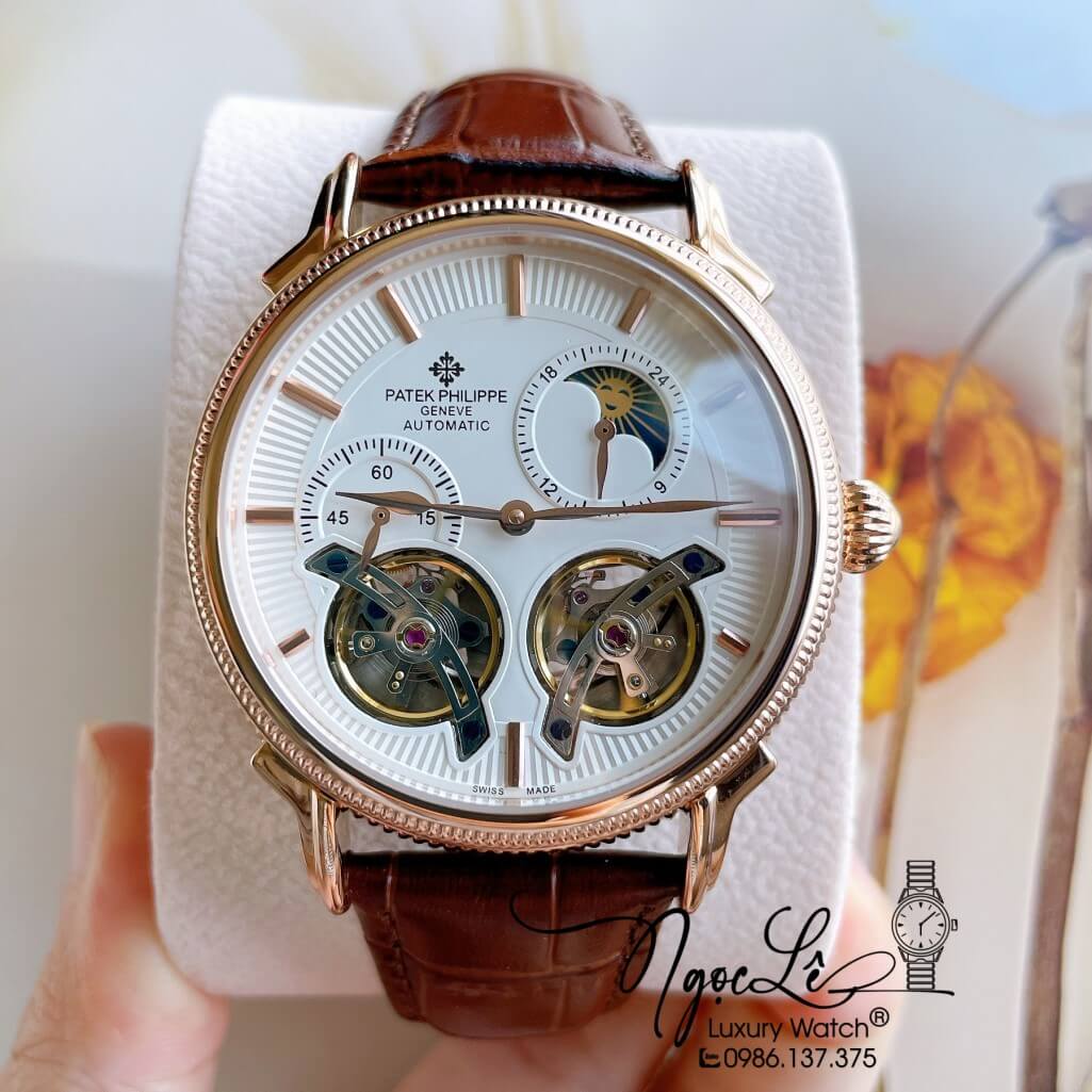 Đồng Hồ Patek Philippe Tự Động Cho Nam Dây Da Màu Nâu Vỏ Rose Size 42mm