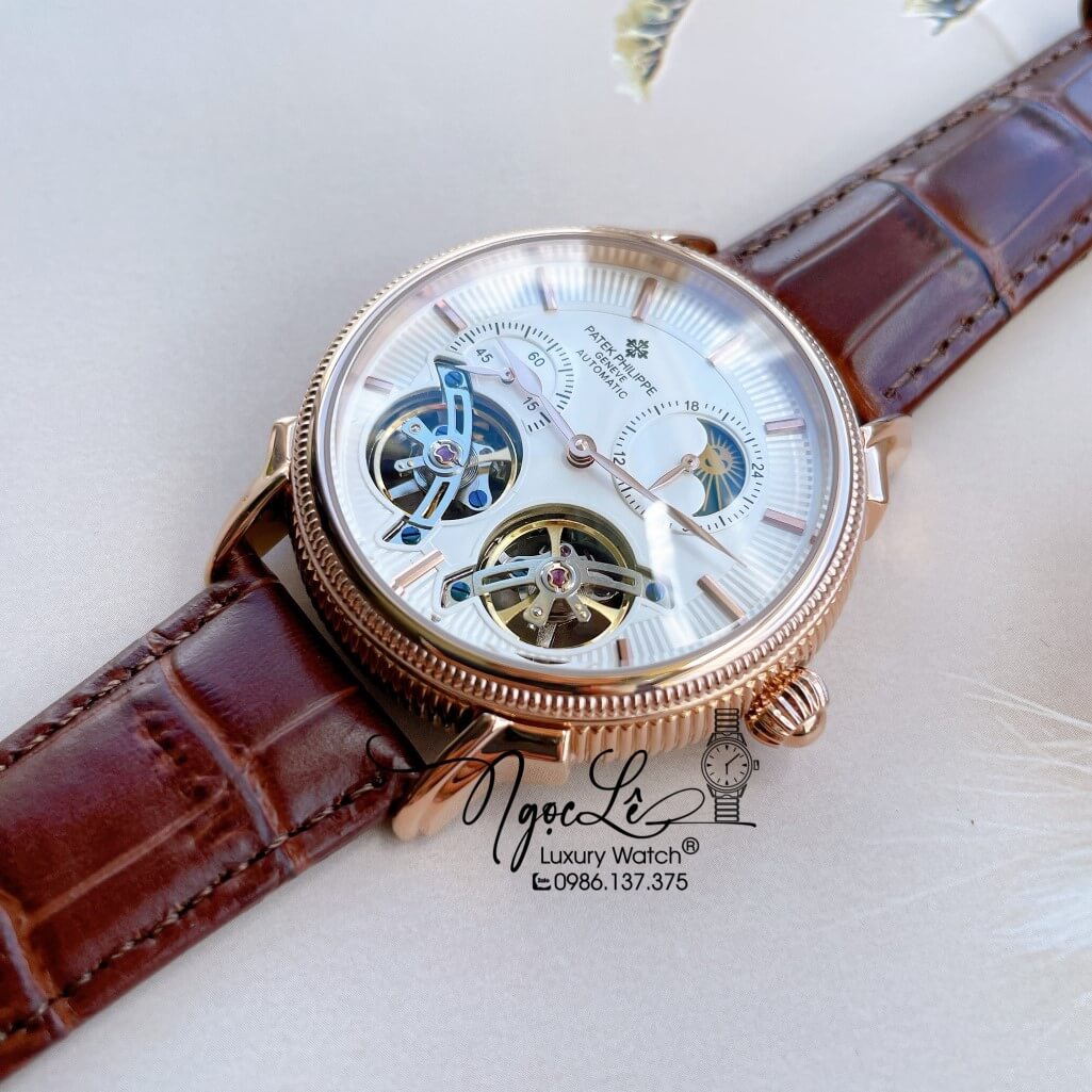 Đồng Hồ Patek Philippe Tự Động Cho Nam Dây Da Màu Nâu Vỏ Rose Size 42mm