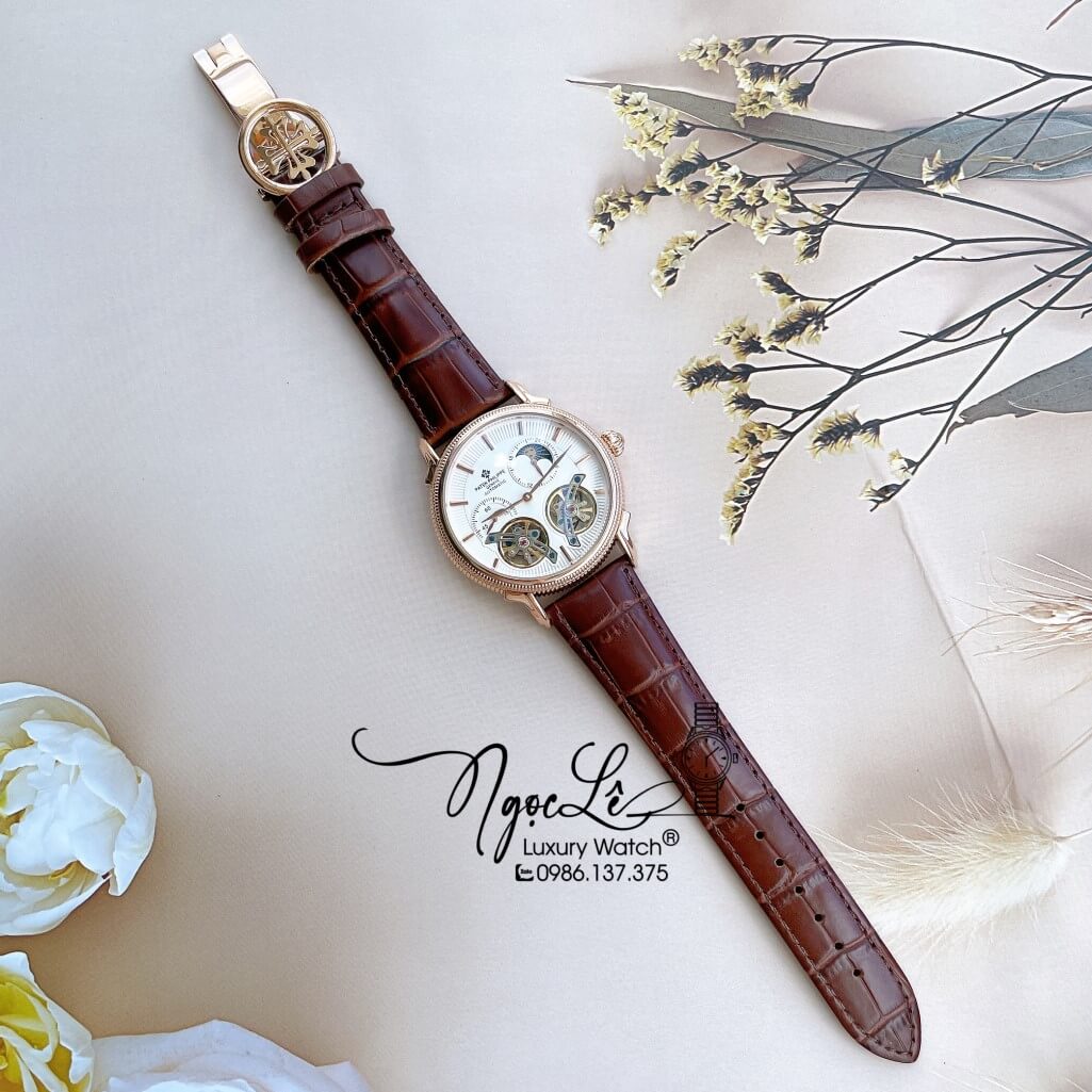 Đồng Hồ Patek Philippe Tự Động Cho Nam Dây Da Màu Nâu Vỏ Rose Size 42mm