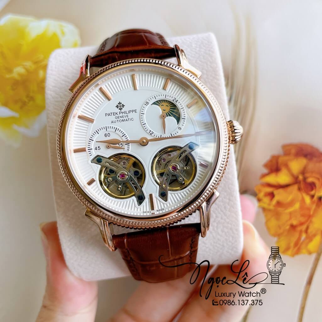 Đồng Hồ Patek Philippe Tự Động Cho Nam Dây Da Màu Nâu Vỏ Rose Size 42mm