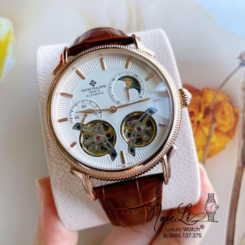 Đồng Hồ Patek Philippe Tự Động Cho Nam Dây Da Màu Nâu Vỏ Rose Size 42mm