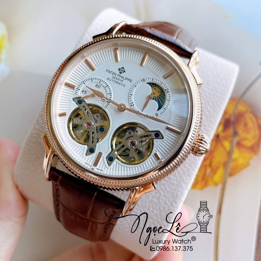 Đồng Hồ Patek Philippe Tự Động Cho Nam Dây Da Màu Nâu Vỏ Rose Size 42mm