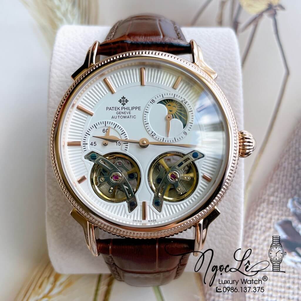 Đồng Hồ Patek Philippe Tự Động Cho Nam Dây Da Màu Nâu Vỏ Rose Size 42mm