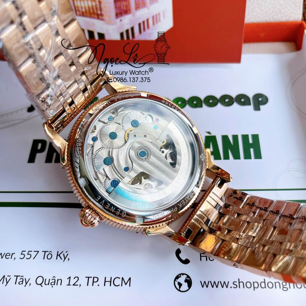 Đồng Hồ Patek Philippe Tự Động Nam Dây Kim Loại Rose Mặt Đen Size 42mm