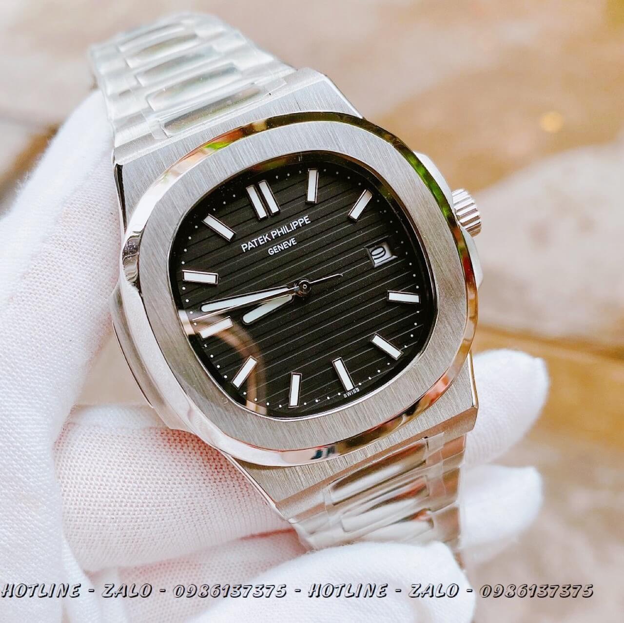 Đồng Hồ Patek Philippe Automatic Bạc Mặt Đen 40mm