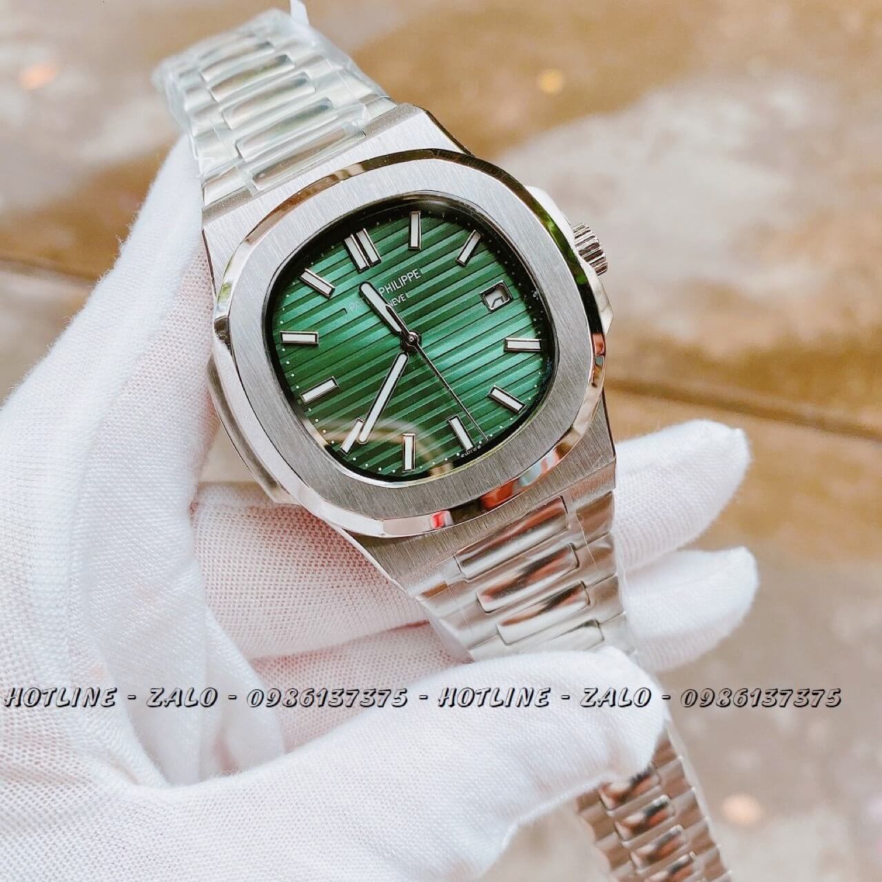 Đồng Hồ Patek Philippe Automatic Bạc Mặt Xanh Lá 40mm