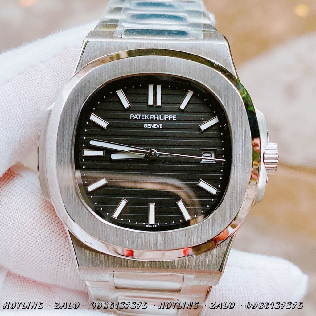 Đồng Hồ Nam Patek Philippe Automatic Bạc Mặt Đen 40mm