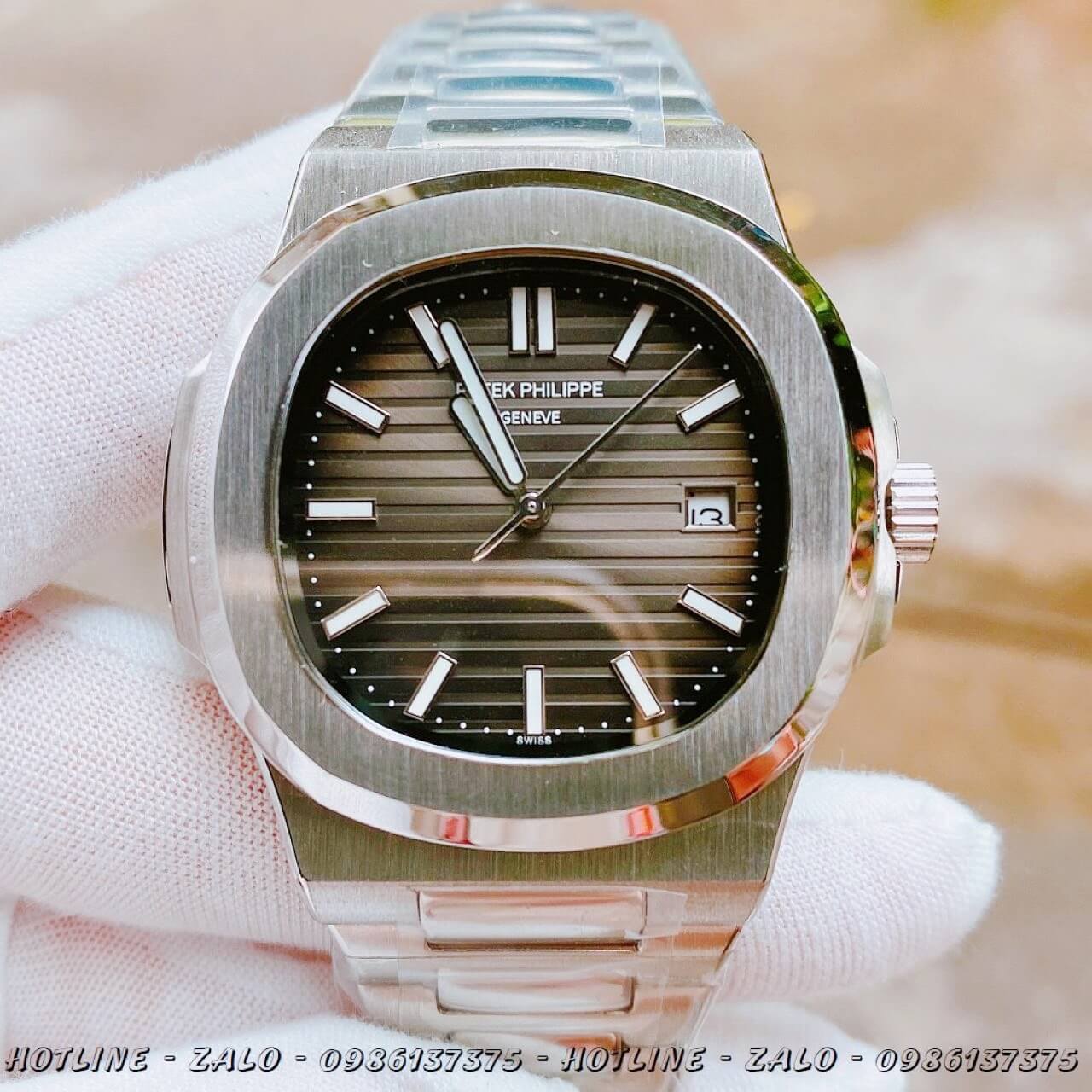 Đồng Hồ Patek Philippe Automatic Bạc Mặt Xám Đen 40mm