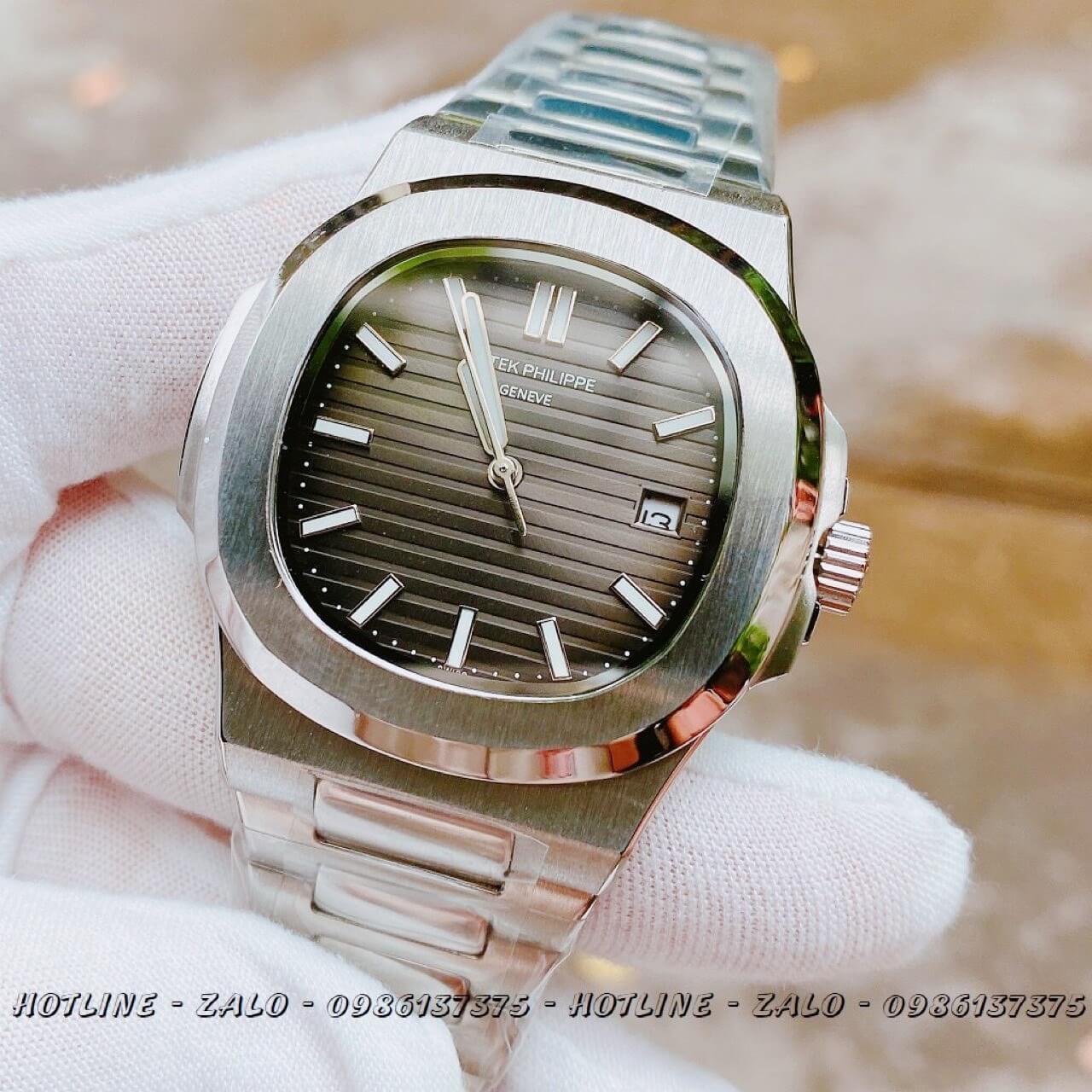 Đồng Hồ Patek Philippe Automatic Bạc Mặt Xám Đen 40mm