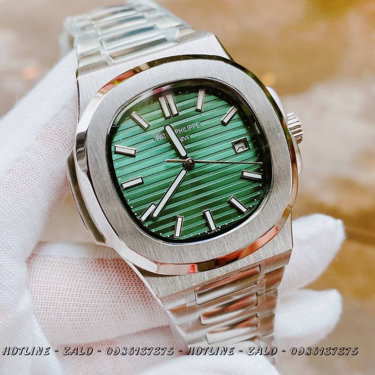 Đồng Hồ Patek Philippe Automatic Bạc Mặt Xanh Lá 40mm