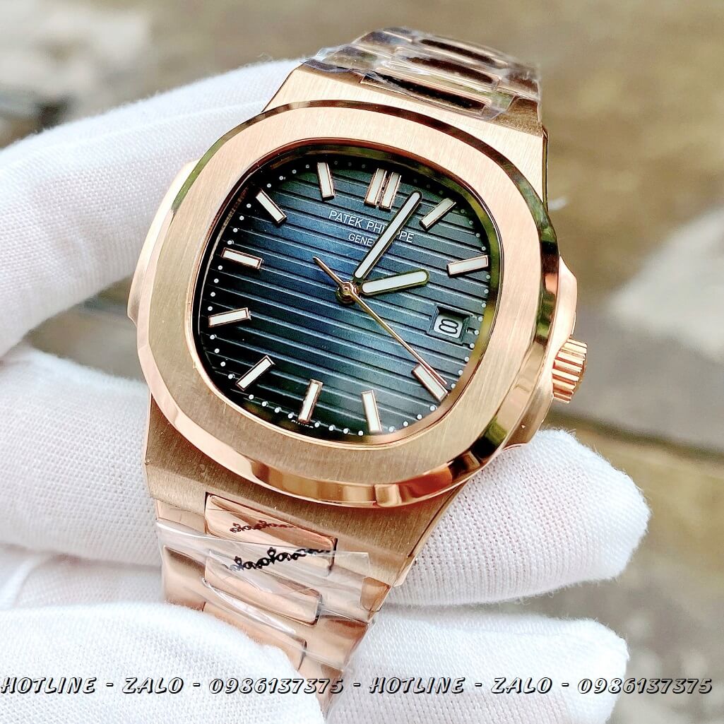 Đồng Hồ Nam Patek Philippe Automatic Rose Gold Mặt Xanh 42mm