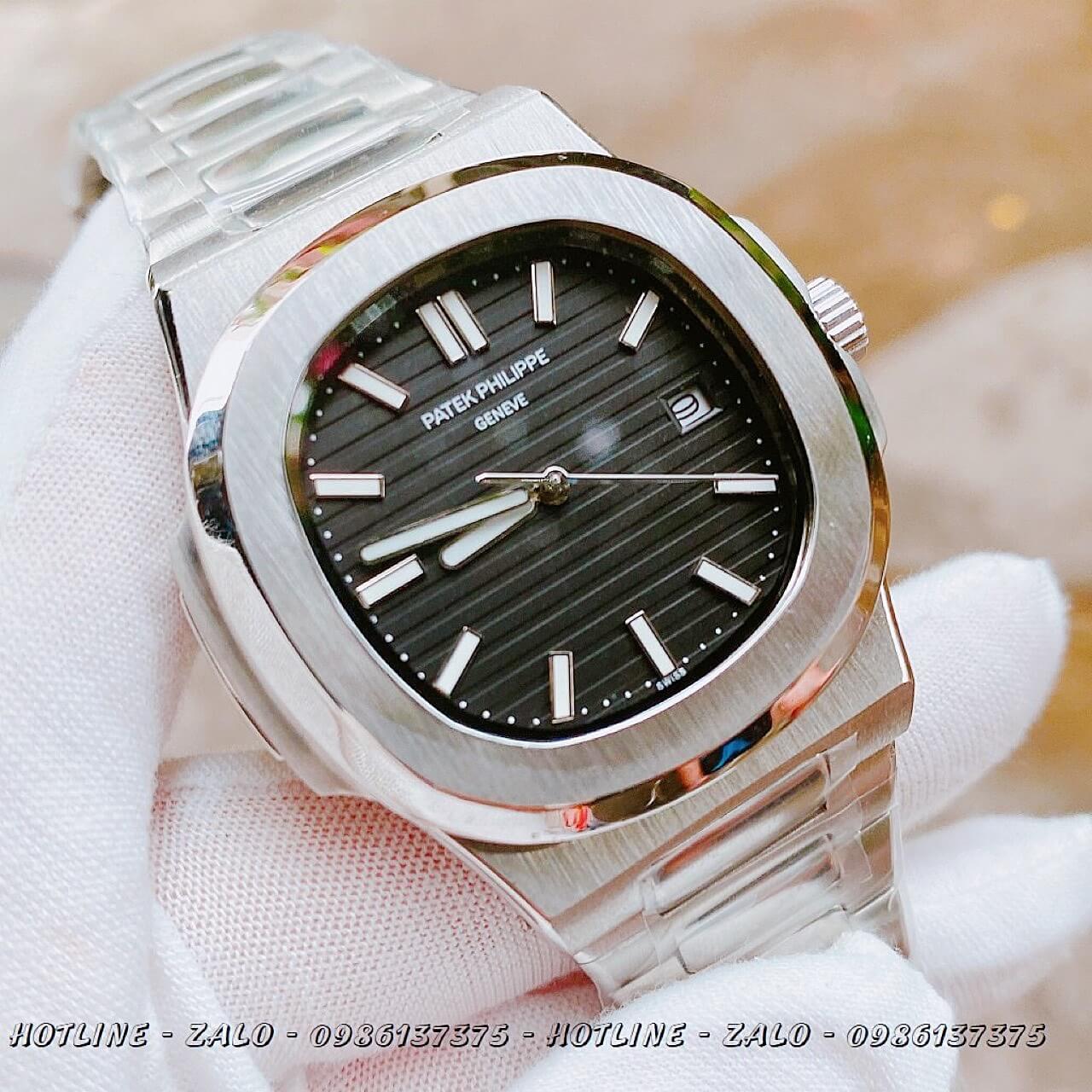 Đồng Hồ Patek Philippe Automatic Bạc Mặt Đen 40mm