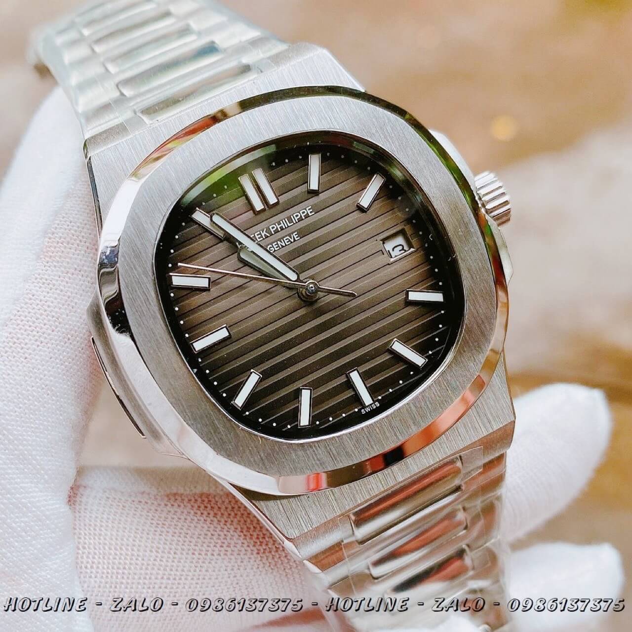 Đồng Hồ Patek Philippe Automatic Bạc Mặt Xám Đen 40mm