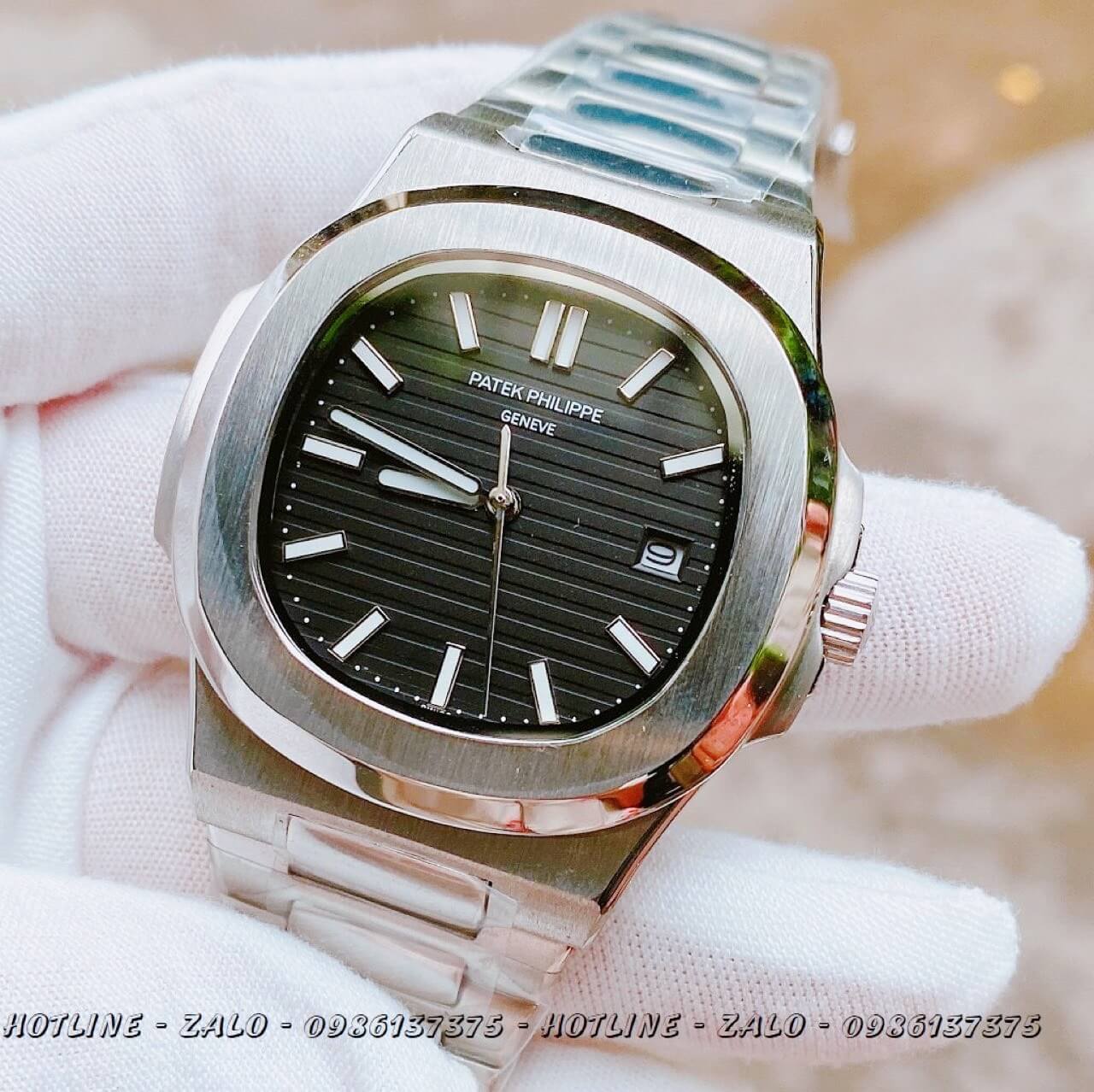 Đồng Hồ Patek Philippe Automatic Bạc Mặt Đen 40mm