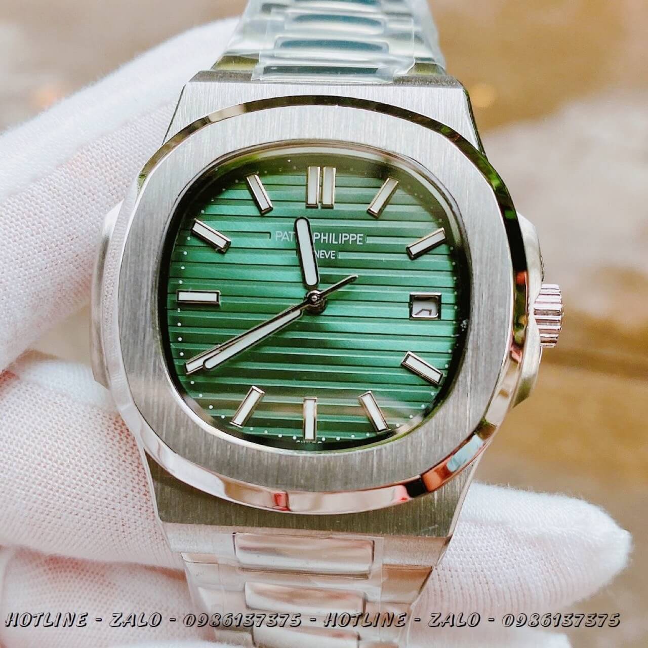 Đồng Hồ Patek Philippe Automatic Bạc Mặt Xanh Lá 40mm