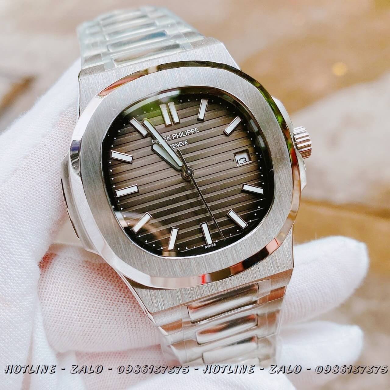 Đồng Hồ Patek Philippe Automatic Bạc Mặt Xám Đen 40mm
