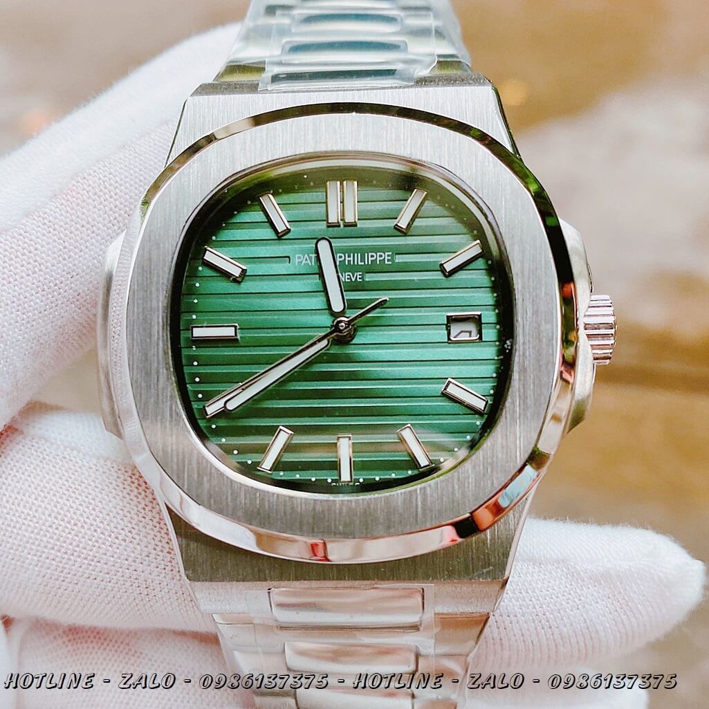 Đồng Hồ Nam Patek Philippe Automatic Bạc Mặt Xanh Lá 40mm