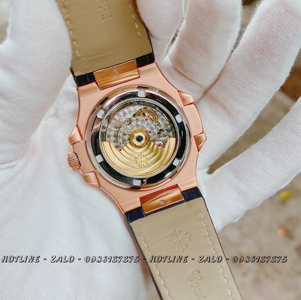 Đồng Hồ Nam Patek Philippe Automatic Dây Da Xanh Rose 40mm