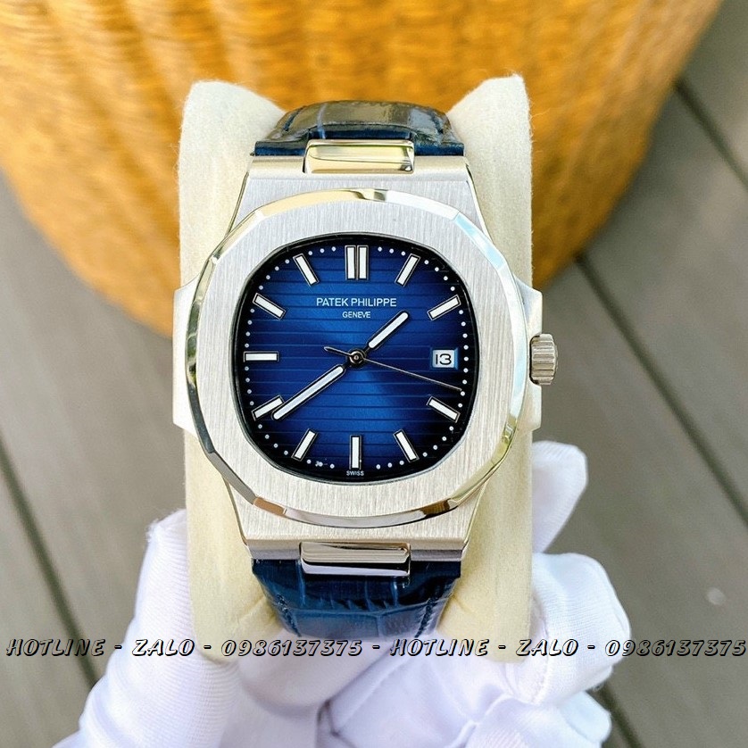 Đồng Hồ Patek Philippe Nam Automatic Dây Da Xanh 40mm