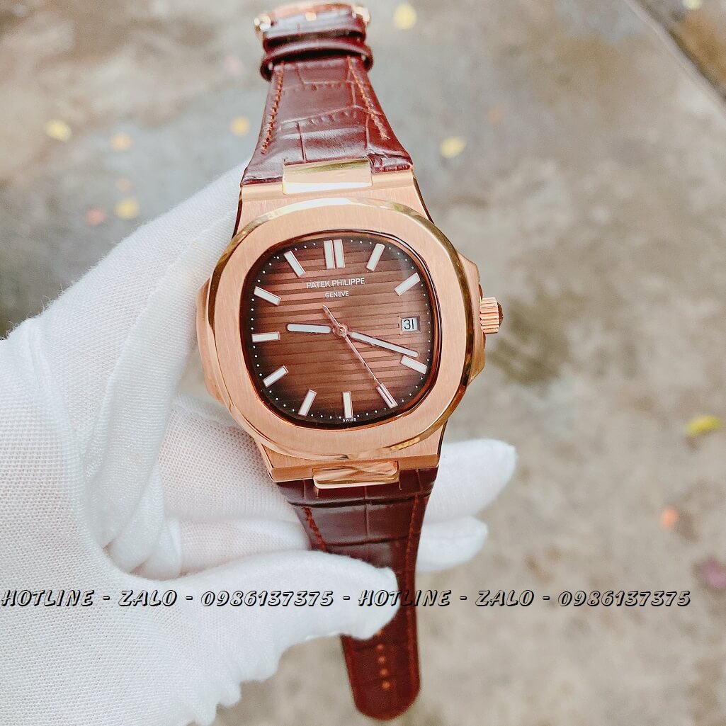 Đồng Hồ Nam Patek Philippe Automatic Dây Da Nâu 40mm