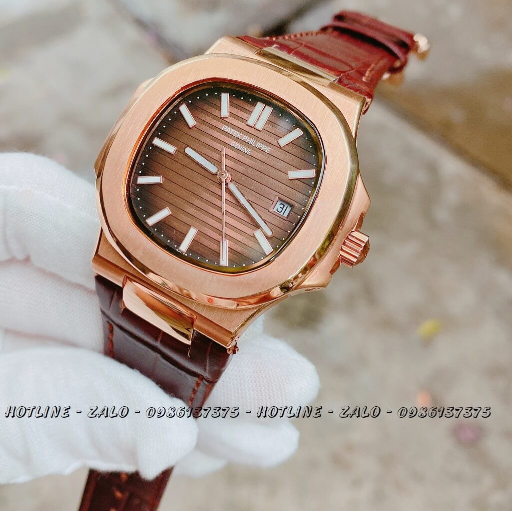 Đồng Hồ Nam Patek Philippe Automatic Dây Da Nâu 40mm