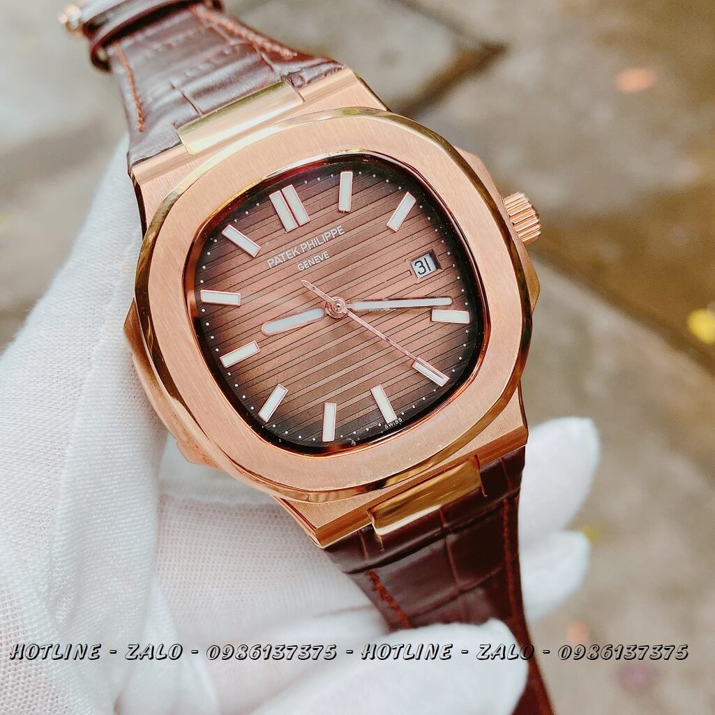 Đồng Hồ Nam Patek Philippe Automatic Dây Da Nâu 40mm