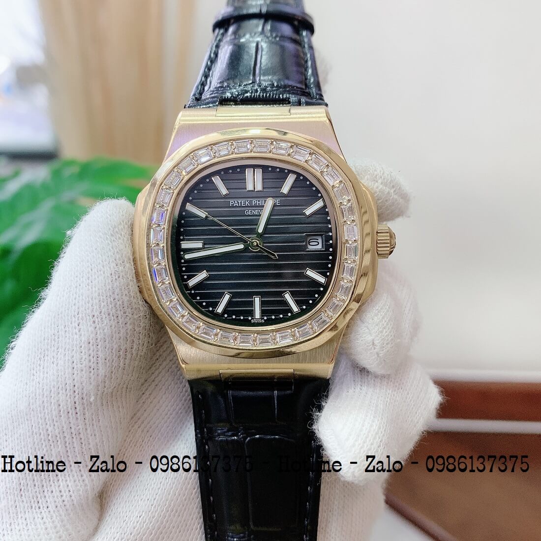 Đồng Hồ Patek Philippe Automatic Nam Đính Đá 40mm Đen Xám Gold
