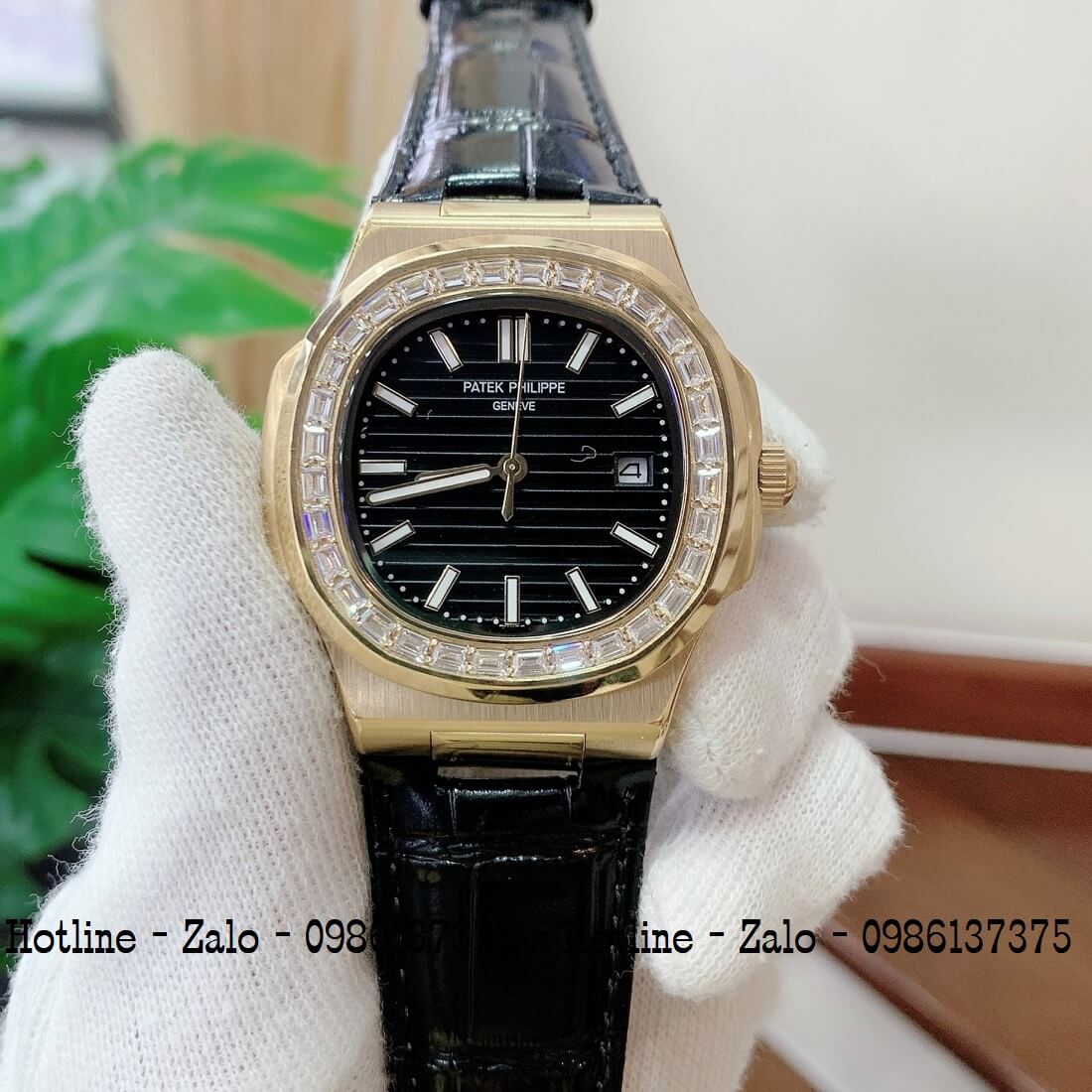 Đồng Hồ Patek Philippe Automatic Nam Đính Đá 40mm Đen Mặt Đen