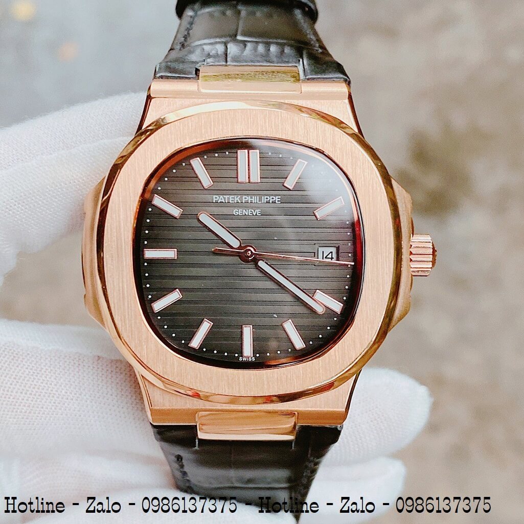 Đồng Hồ Nam Patek Philippe Automatic Dây Da Đen Rose 40mm