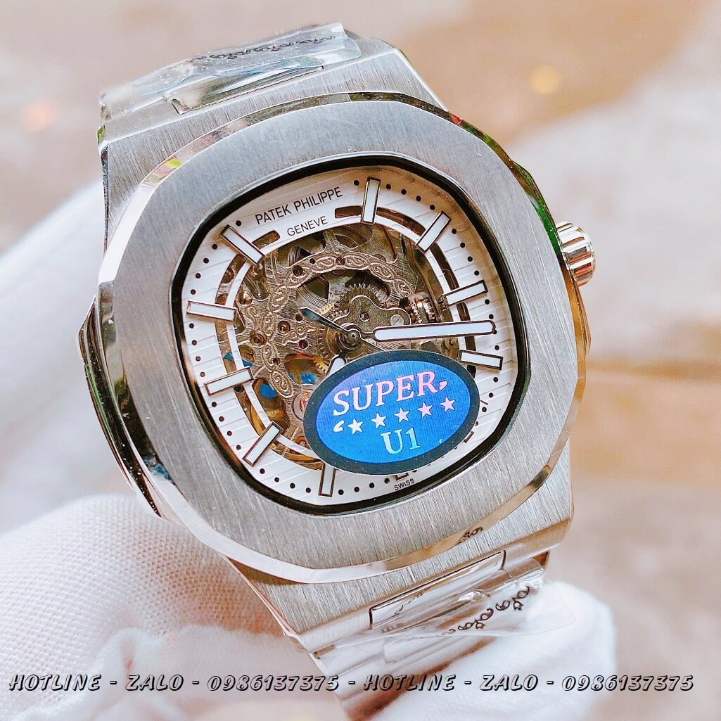 Đồng Hồ Nam Patek Philippe Automatic Lộ Máy Silver 40mm