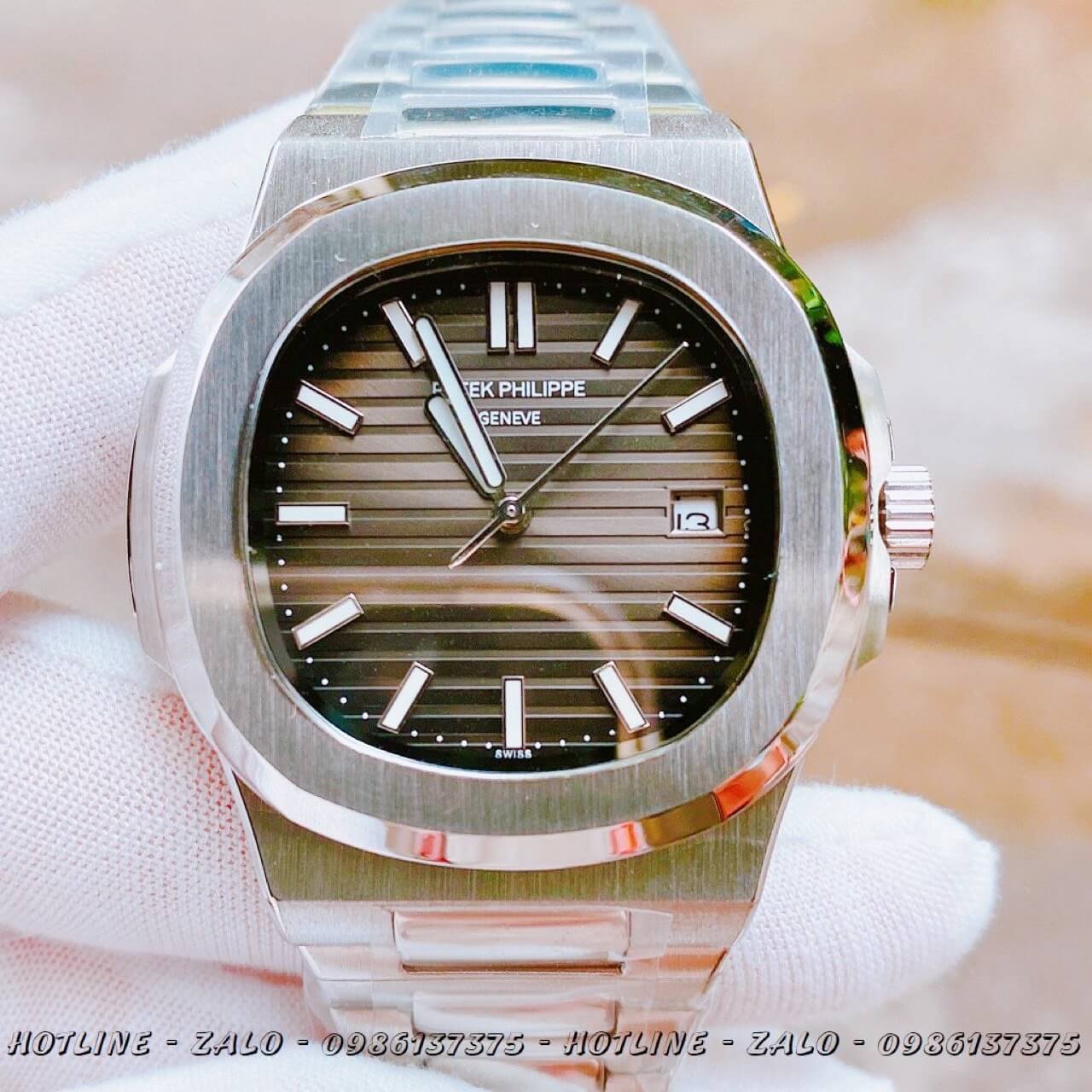 Đồng Hồ Patek Philippe Automatic Bạc Mặt Xám Đen 40mm