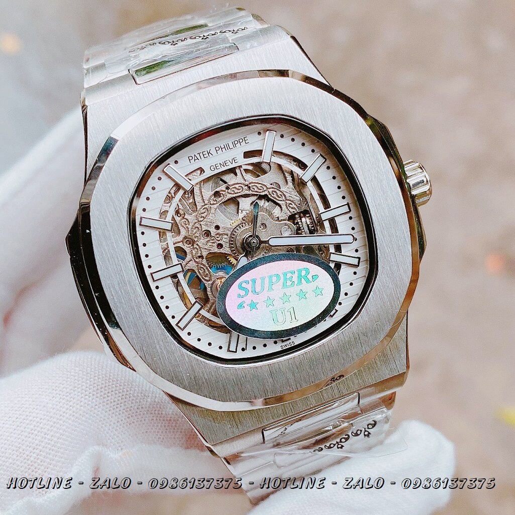 Đồng Hồ Nam Patek Philippe Automatic Lộ Máy Silver 40mm