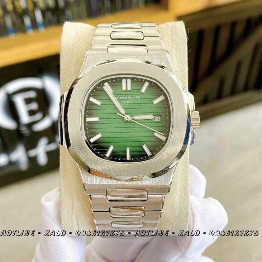 Đồng Hồ Patek Philippe Nam Automatic Dây Bạc Mặt Xanh Lá 40mm