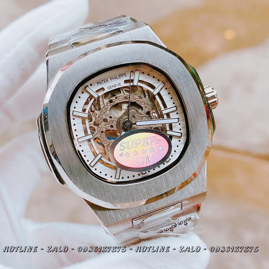 Đồng Hồ Nam Patek Philippe Automatic Lộ Máy Silver 40mm