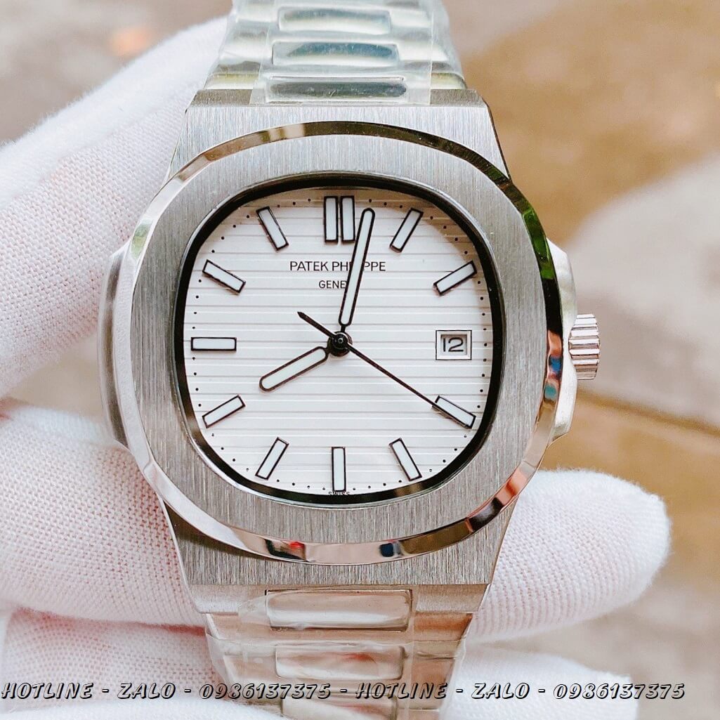 Đồng Hồ Nam Patek Philippe Automatic Bạc Mặt Trắng 40mm