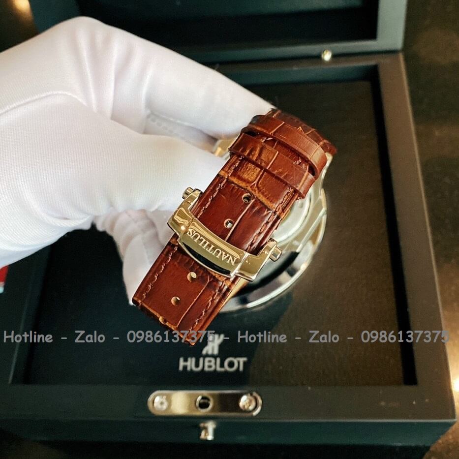 Đồng Hồ Patek Philippe Automatic Nam Dây Da Nâu Đính Đá 43x43mm