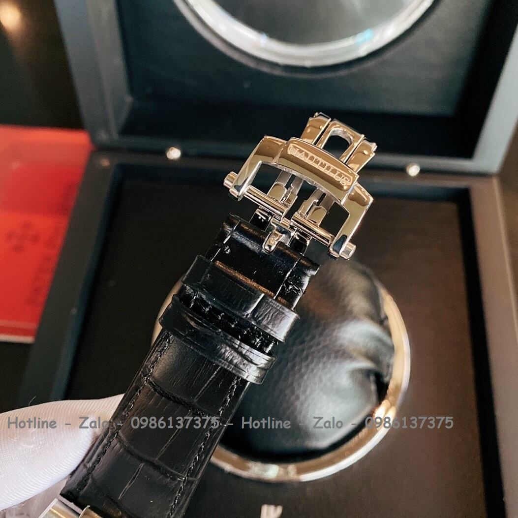 Đồng Hồ Patek Philippe Automatic Nam Dây Đen Mặt Nâu Đính Đá