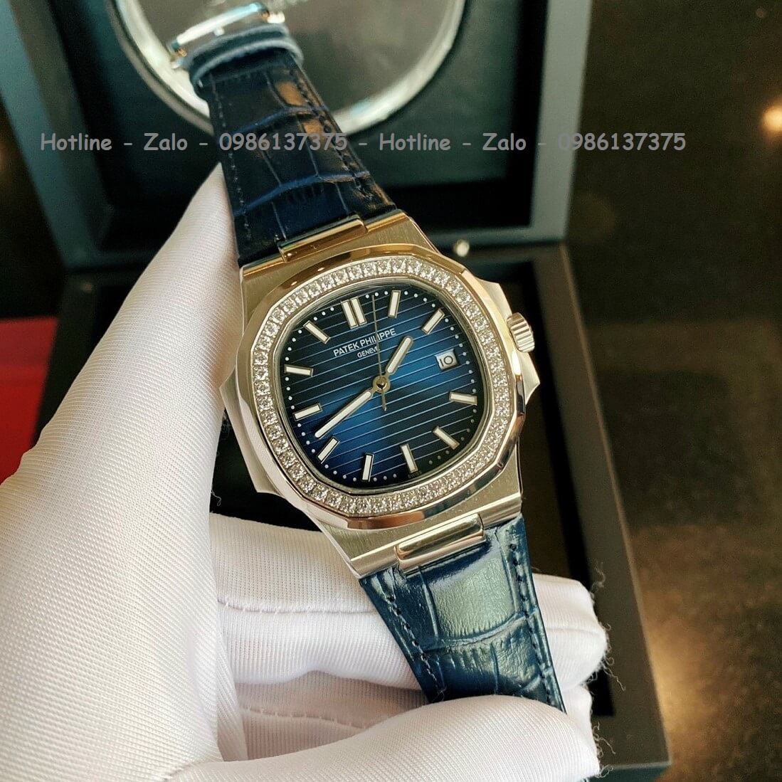 Đồng Hồ Patek Philippe Automatic Nam Dây Da Xanh