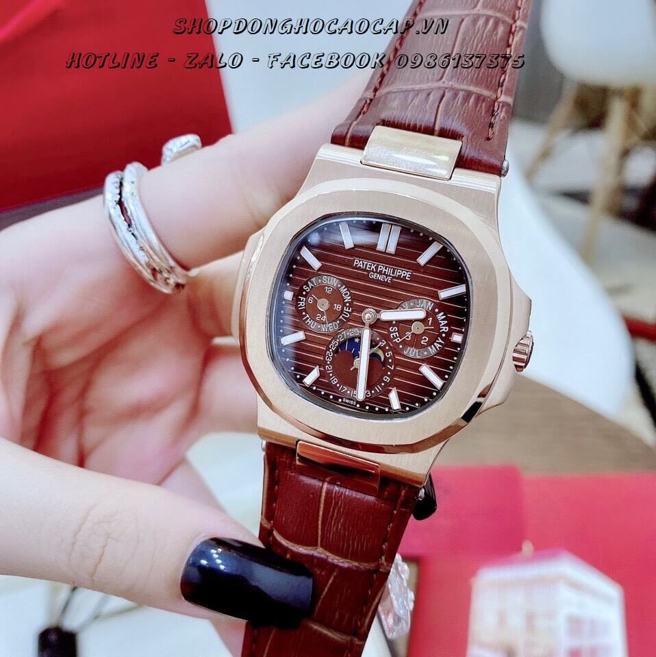 Đồng Hồ Patek Philippe Nam Automatic 6 Kim Da Nâu 40mm